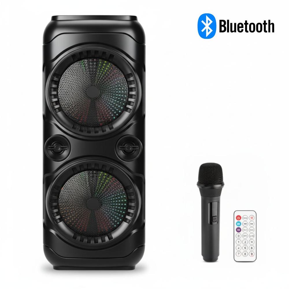 Parlante Bluetooth Luces LED de 40W con Doble Parlante de 8 pulgadas con Micrófono con Control