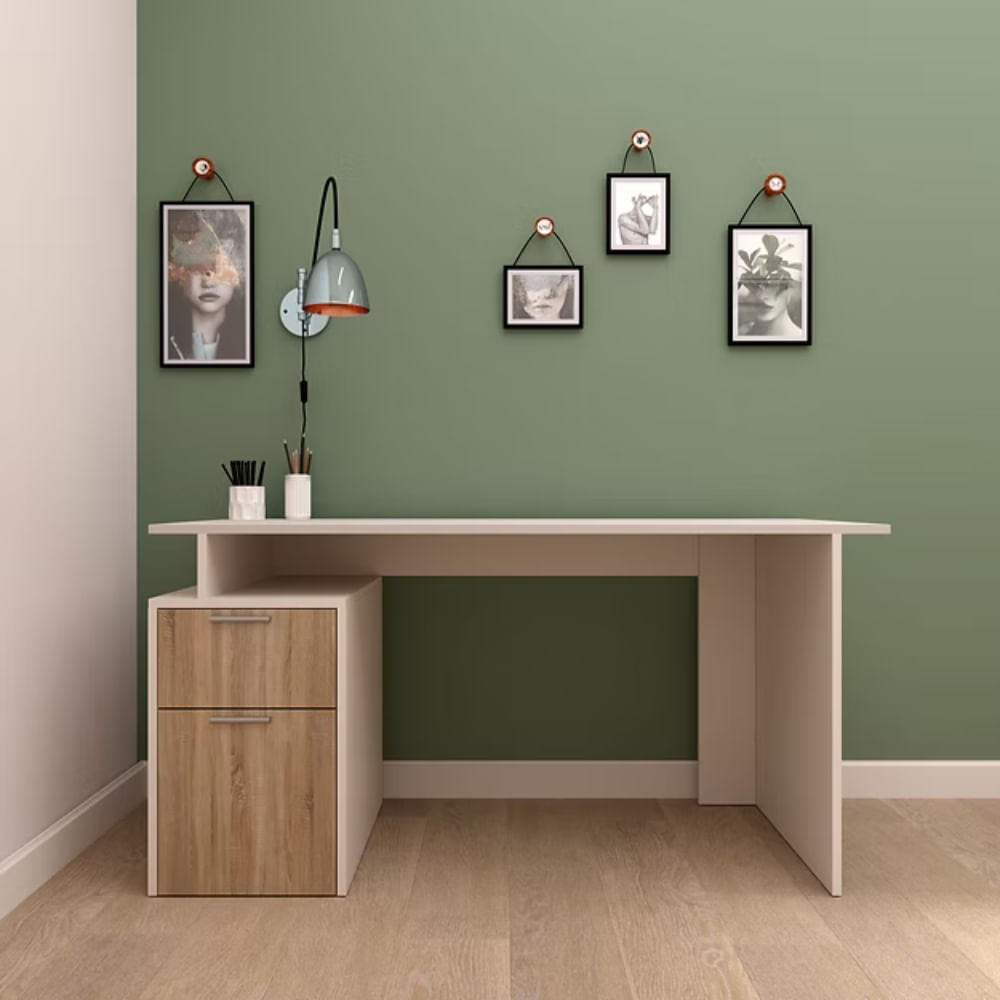 Escritorio Modular 2 cajones Blanco y Marron | Masiva Home