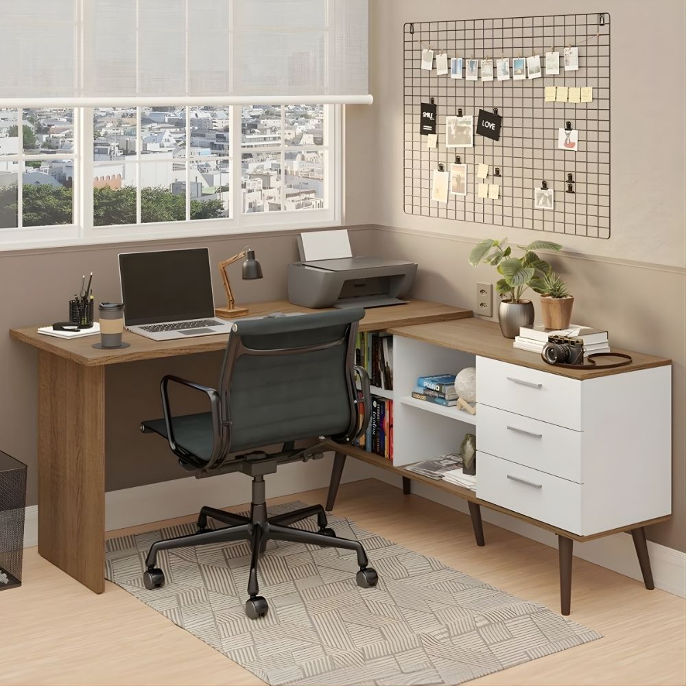 Escritorio en L Hanae Gales y Blanco | Masiva Home