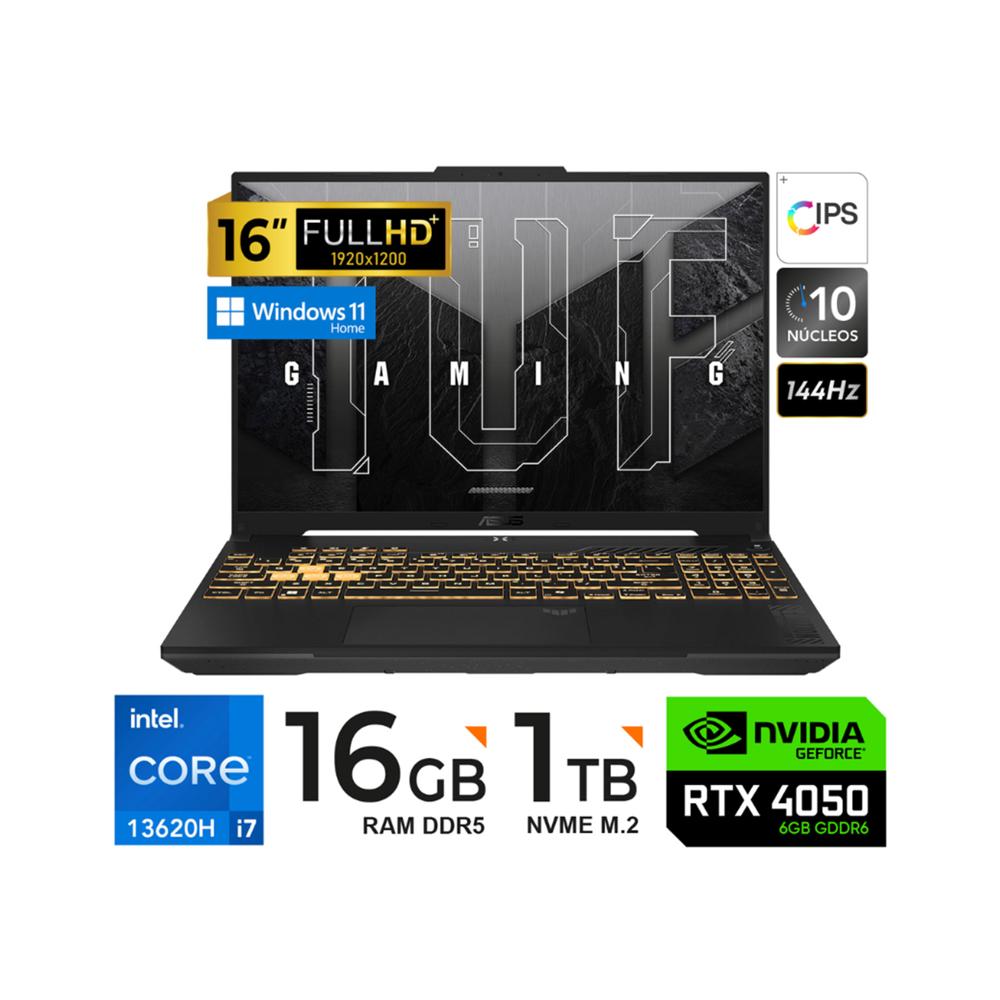 LAPTOP ASUS TUF GAMING F16  WUXGA IPSCore i7-13620H 16GB RAM DDR5 1TB SSD RTX 4050 6GB  W11