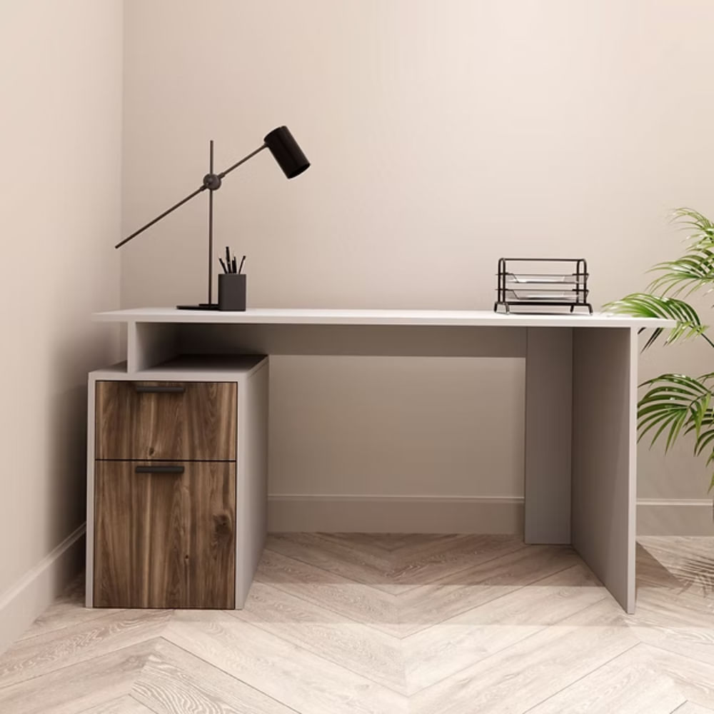 Escritorio Modular 2 cajones Blanco y Marron oscuro| Masiva Home