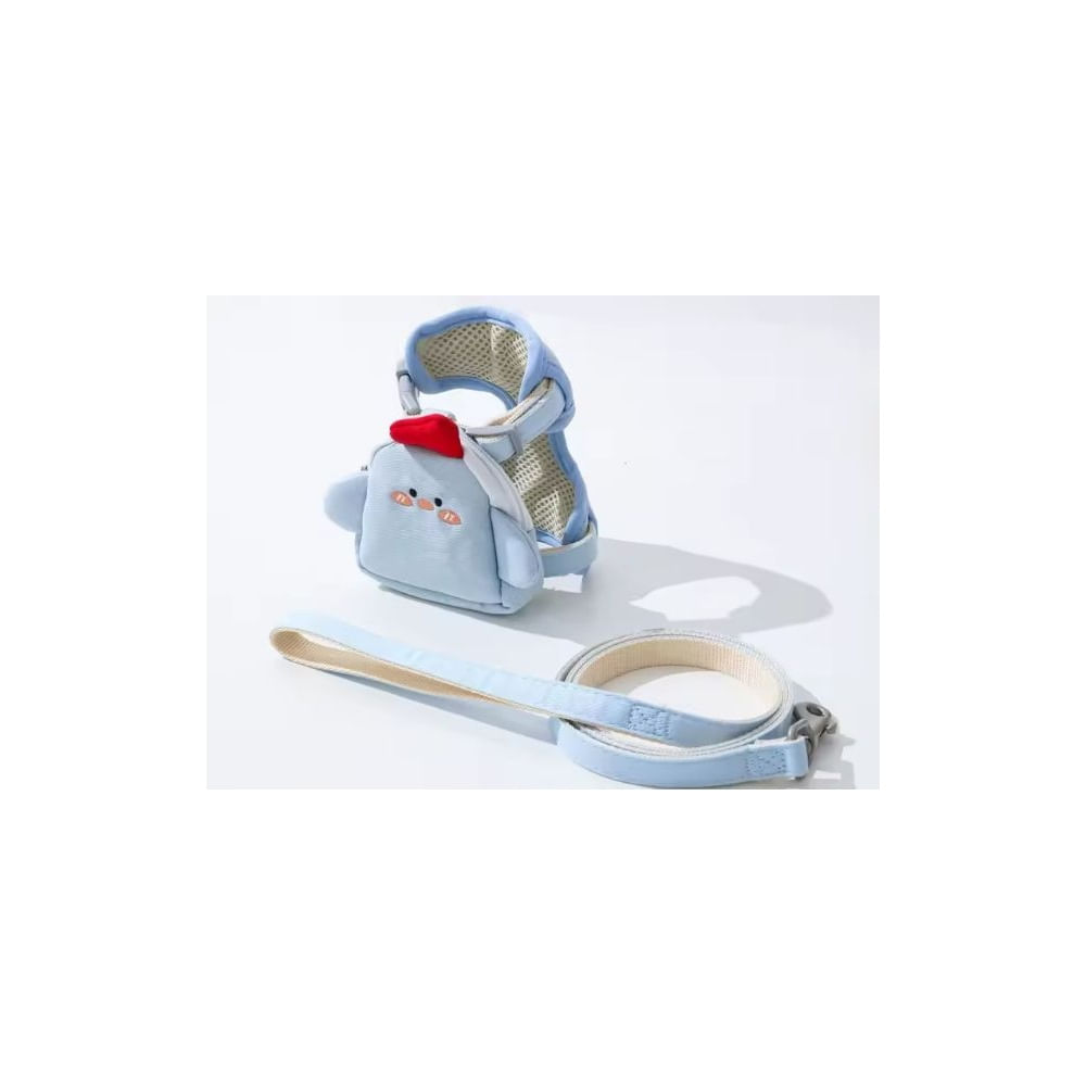 Pechera para Mascotas con Correa  Diseño Pollito  Talla M - CELESTE