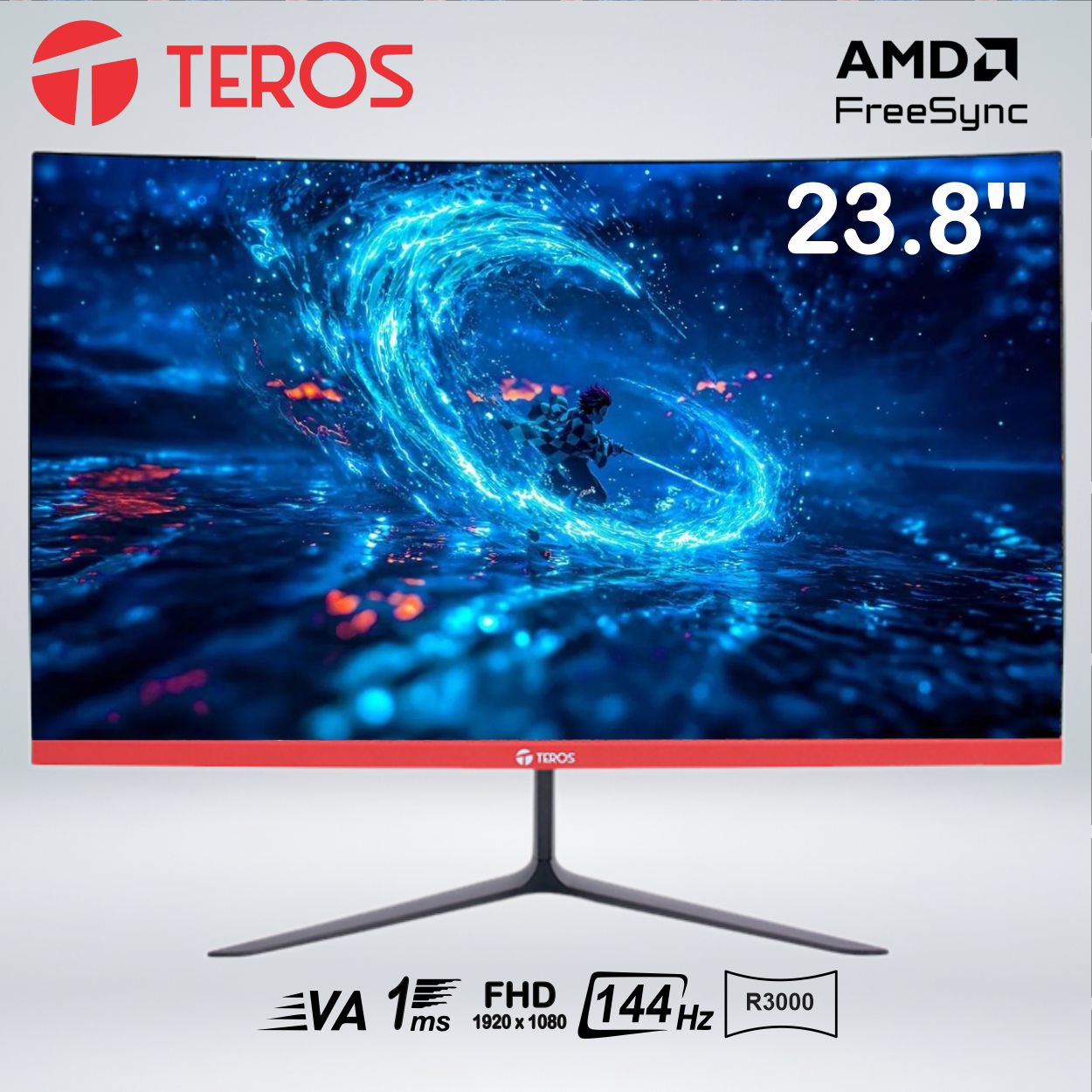 MONITOR CURVO TEROS TE-2403S 23.8'' FHD VA 144HZ 1MS HDMI DP EARPHONE OUT