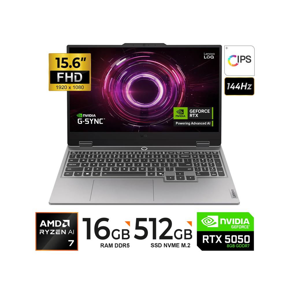 LAPTOP GAMER LENOVO LOQ 15AHP10 IA FHD 15.6 RYZEN 7-250 16GB 512GB SSD GEFORCE RTX 5050 8GB FreeDOS