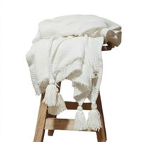 Manta - Pie de cama 200x120 en Tejido Waffle borlas color blanco