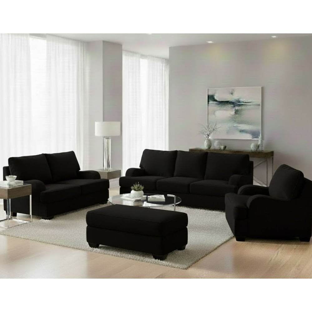 Juego de Sala Rumi Negro 321 Banqueta Baúl 2