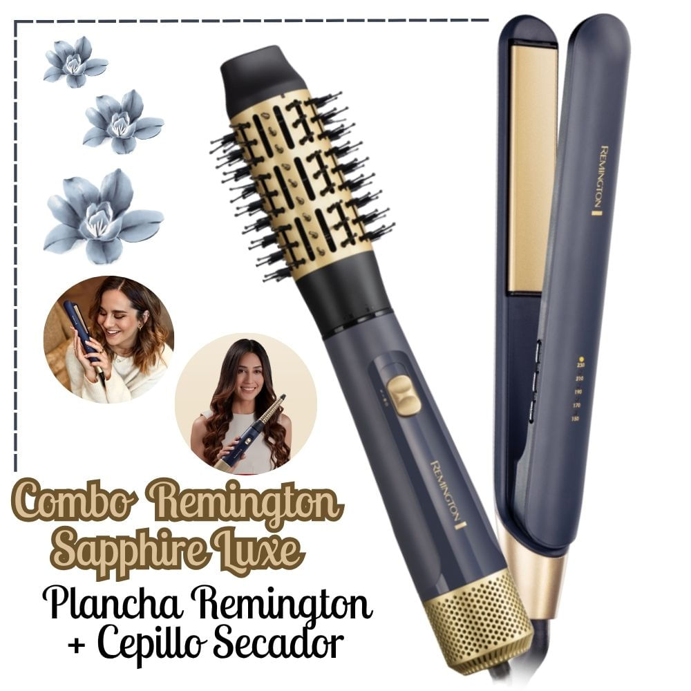 COMBO REMINGTON SAPPHIRE LUXE PLANCHA S5805 mas CEPILLO SECADOR REMINGTON