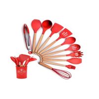 Set de Cucharones y Utensilios de Silicona Para Cocina Rojo 12PCS