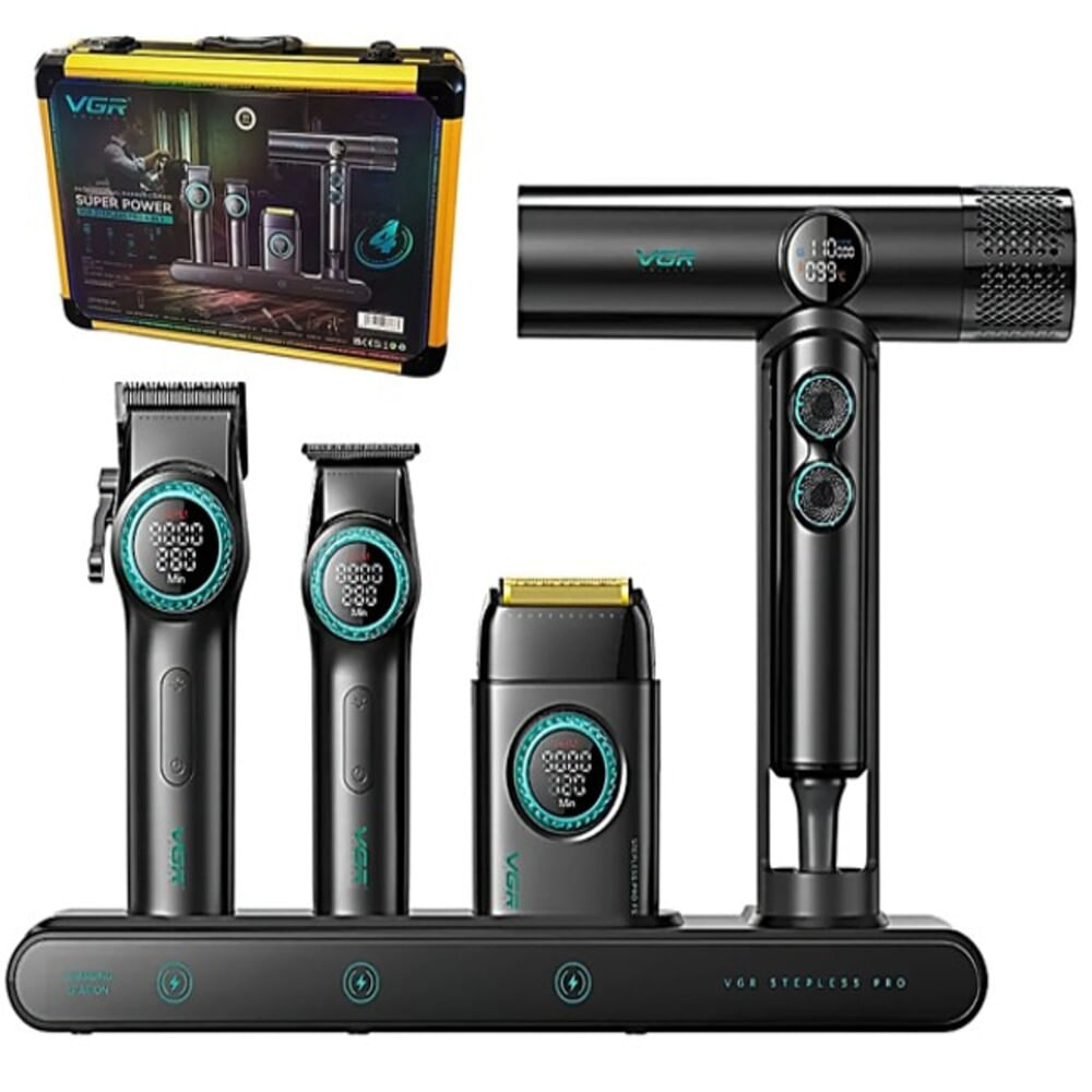 Combo Profesional VGR 4en1 Clipper Trimmer Shaver y Secador