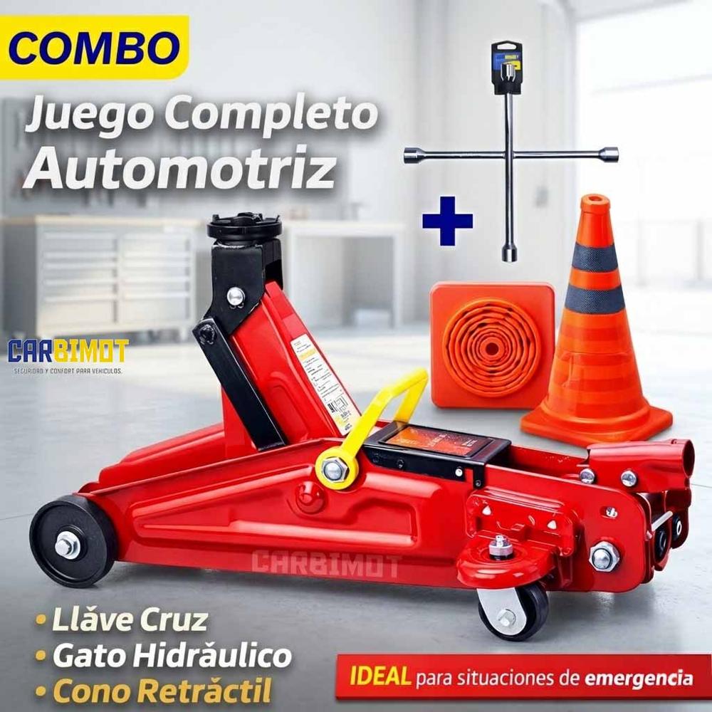 GATA HIDRAULICA LAGARTO CON LLAVE DE RUEDAS Y CONO RETRACTIL