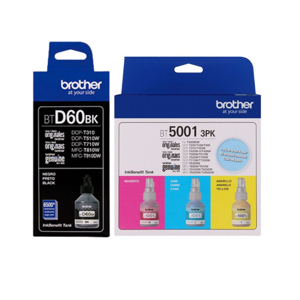 TINTAS BROTHER BTD60BK BT5001C BT5001M BT5001Y KIT COMPLETO