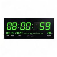 Reloj Digital Grande LED Verde 46x22cm  Hora Fecha y Temperatura