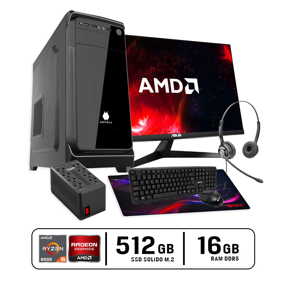 PC AMD Ryzen 5 8500G DDR5 16GB SSD 512GB Monitor ASUS 24PULG FHD