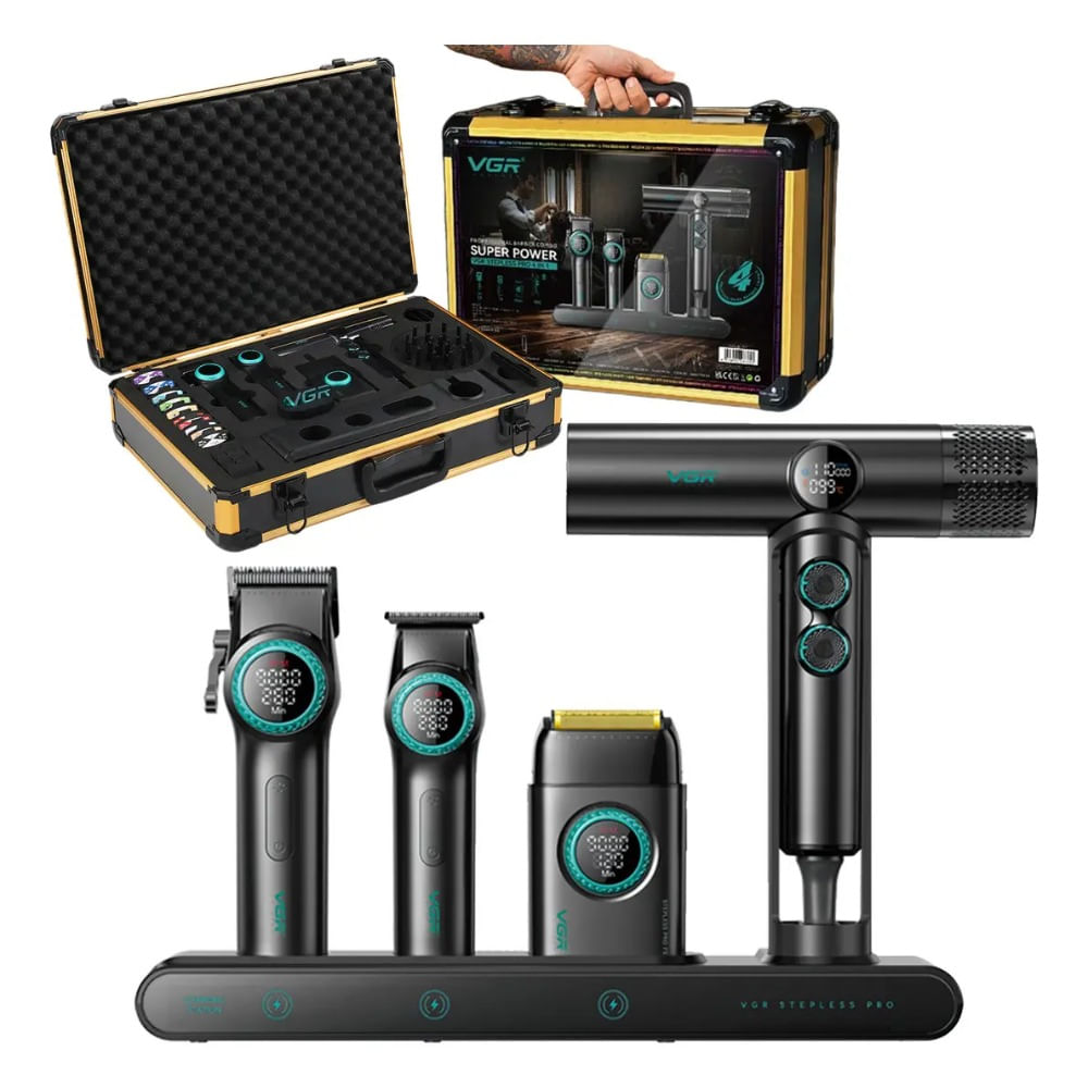 Maquina de Cortar Pelo Set Premium Barbería Maletin Clipper Trimmer Shaver Secador V-001 PRO
