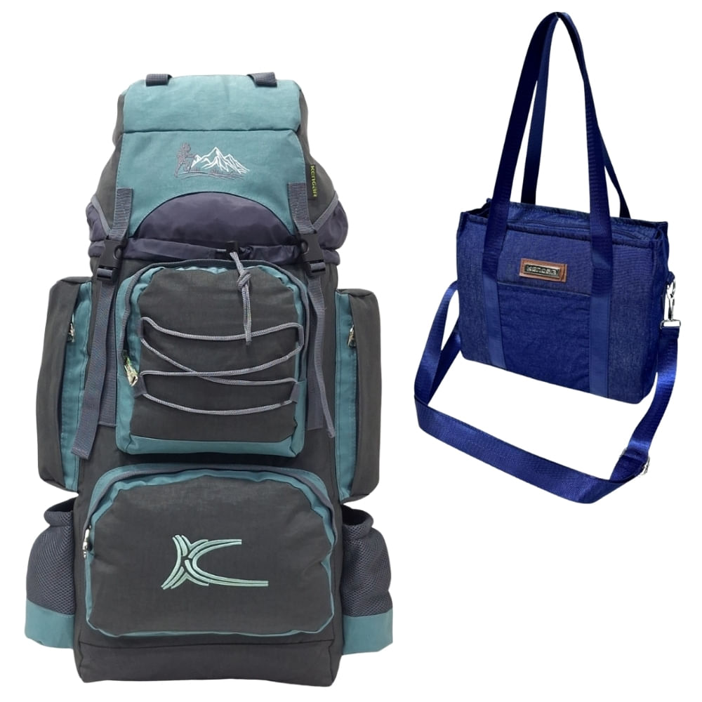 PROMOCIÓN MOCHILA DE CAMPING N3 KENGAR PLOMO-VERDE JADE - BOLSO PUFFER XS JEAN