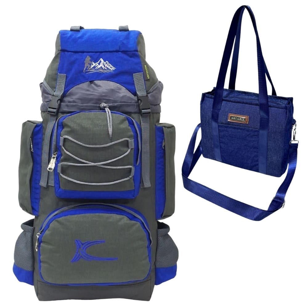 PROMOCIÓN MOCHILA DE CAMPING N3 KENGAR PLOMO-AZULINO - BOLSO PUFFER XS JEAN