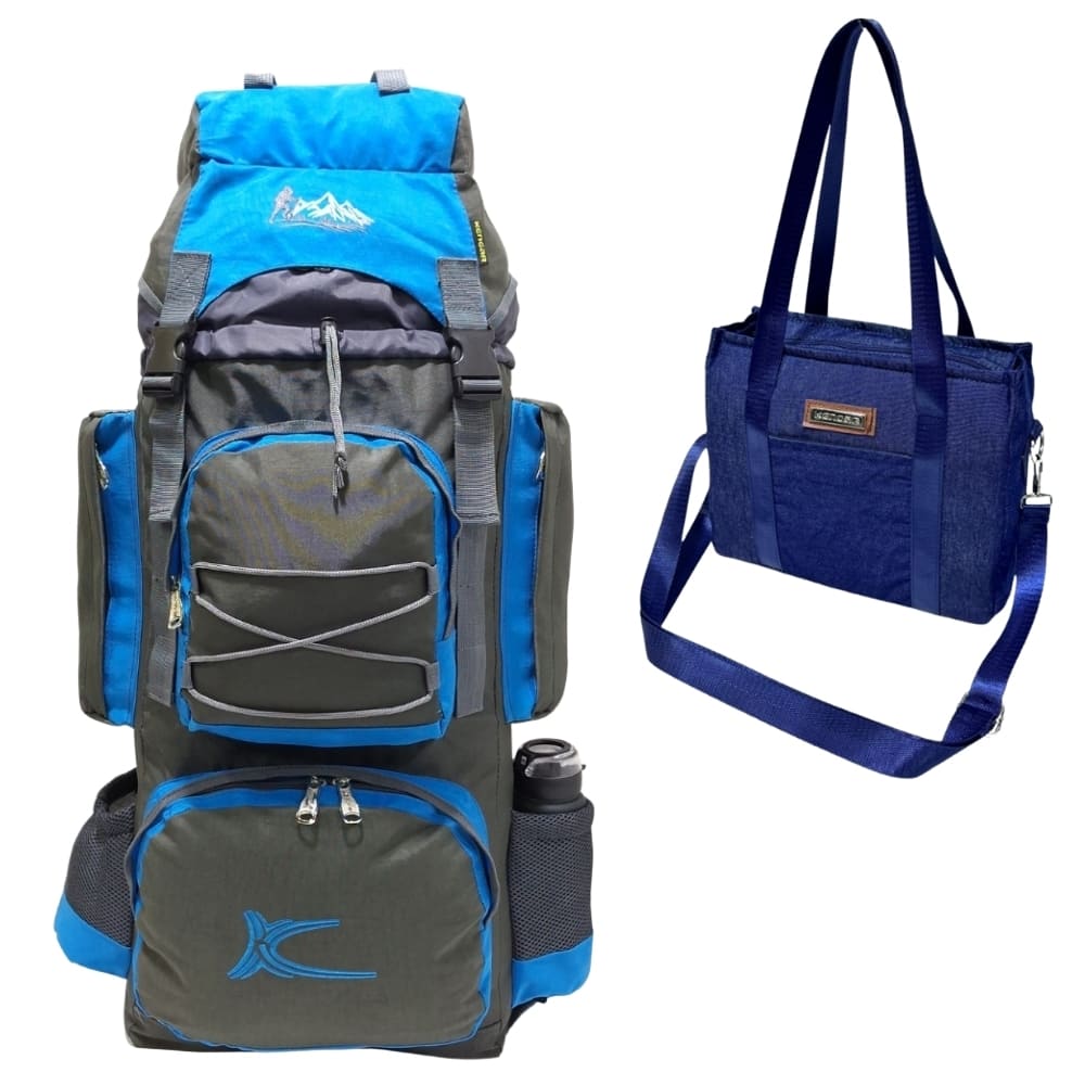 PROMOCIÓN MOCHILA DE CAMPING N3 KENGAR PLOMO-TURQUESA - BOLSO PUFFER XS JEAN