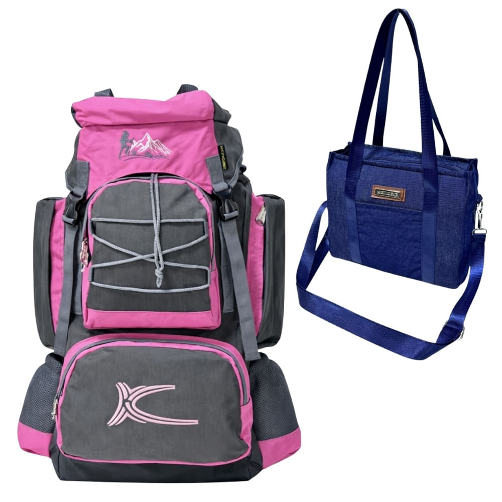 PROMOCIÓN MOCHILA DE CAMPING N3 KENGAR PLOMO-FRESA - BOLSO PUFFER XS JEAN