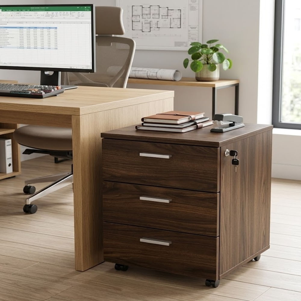 Cajonera De 3 Cajones Con Ruedas Y Chapa color Fume