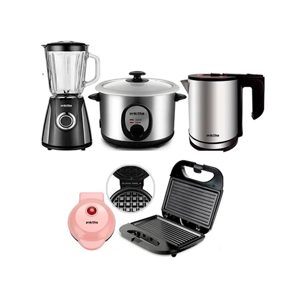 Combo Licuadora Practika Arrocera Hervidor sandwich Grill MIni waflera