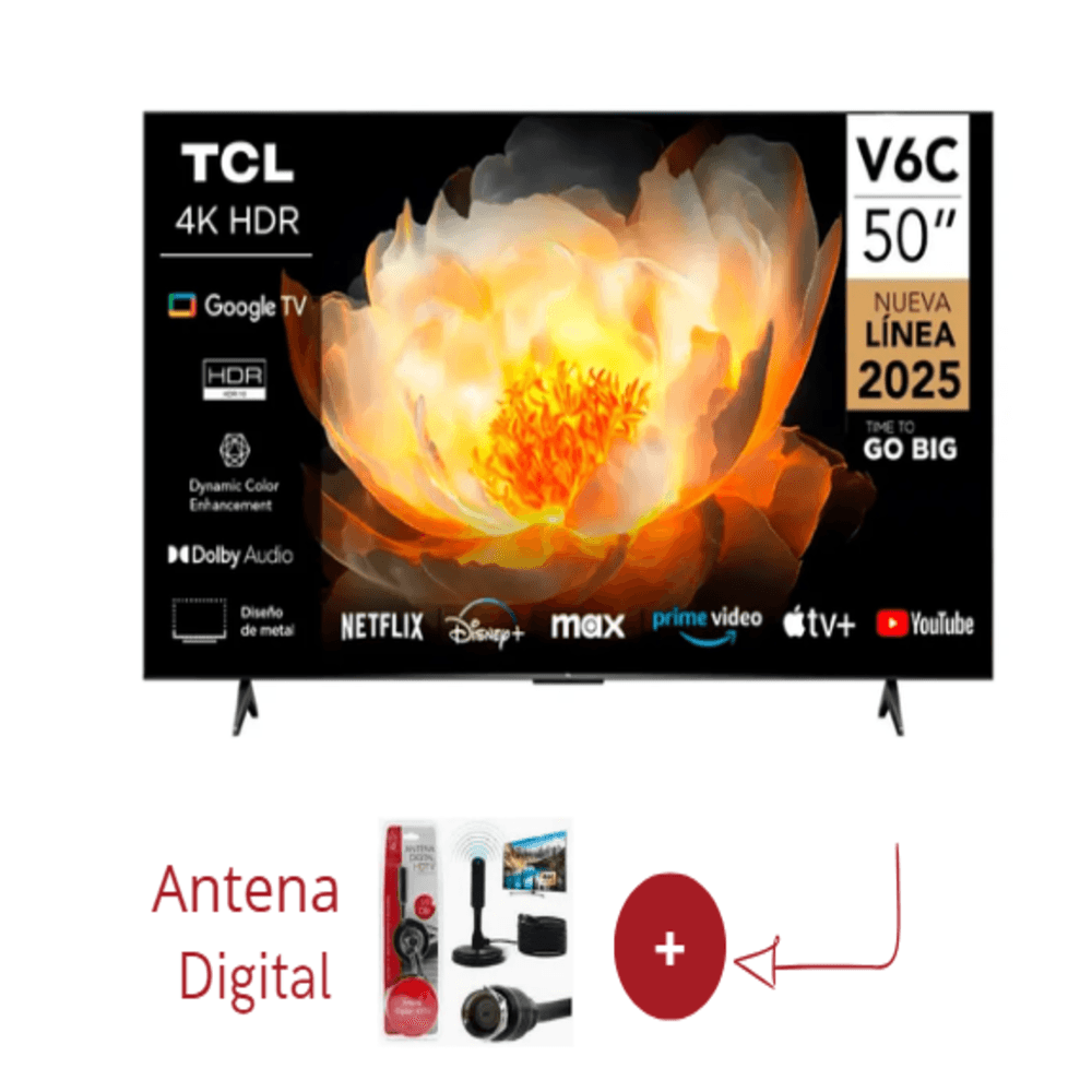 Televisor TCL 50'' 4K UHD Smart TV Google TV 50V6C con Antena Digital