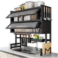 Organizador y Escurridor de Platos 3 Niveles con Doble Tapa Acero al Carbono 85cm