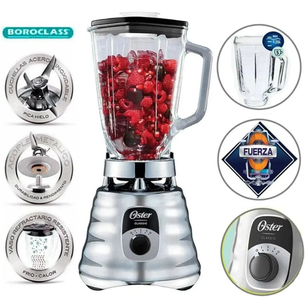 Licuadora OSTER 1.25L Clásica 3 velocidades BLST4655 Cromado
