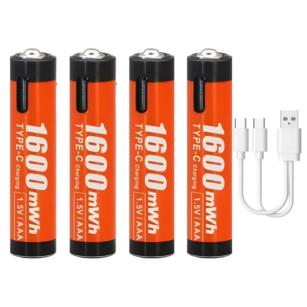 Pilas AAA Recargables USB Tipo C 1.5V Bossney Pack x4 1600mWh