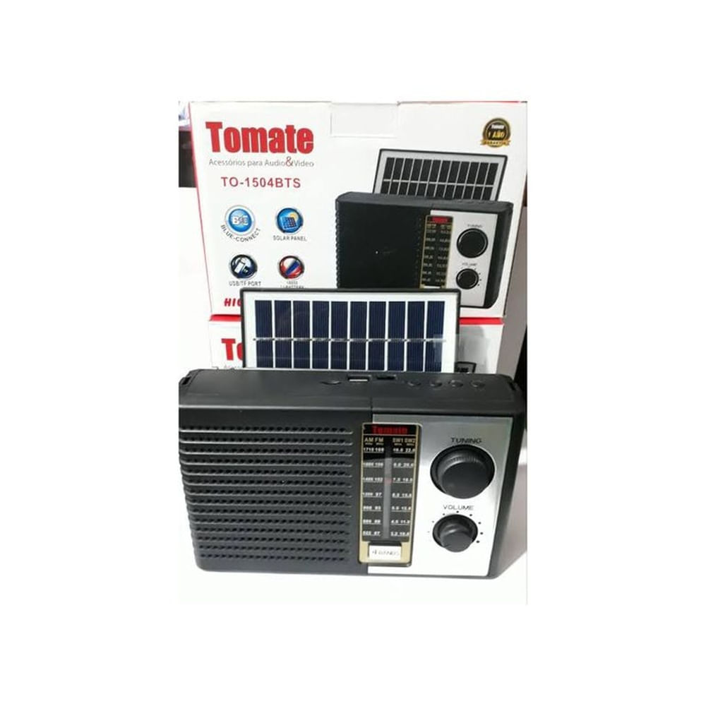 Radio Portátil Recargable  Con Panel Solar TOMATE