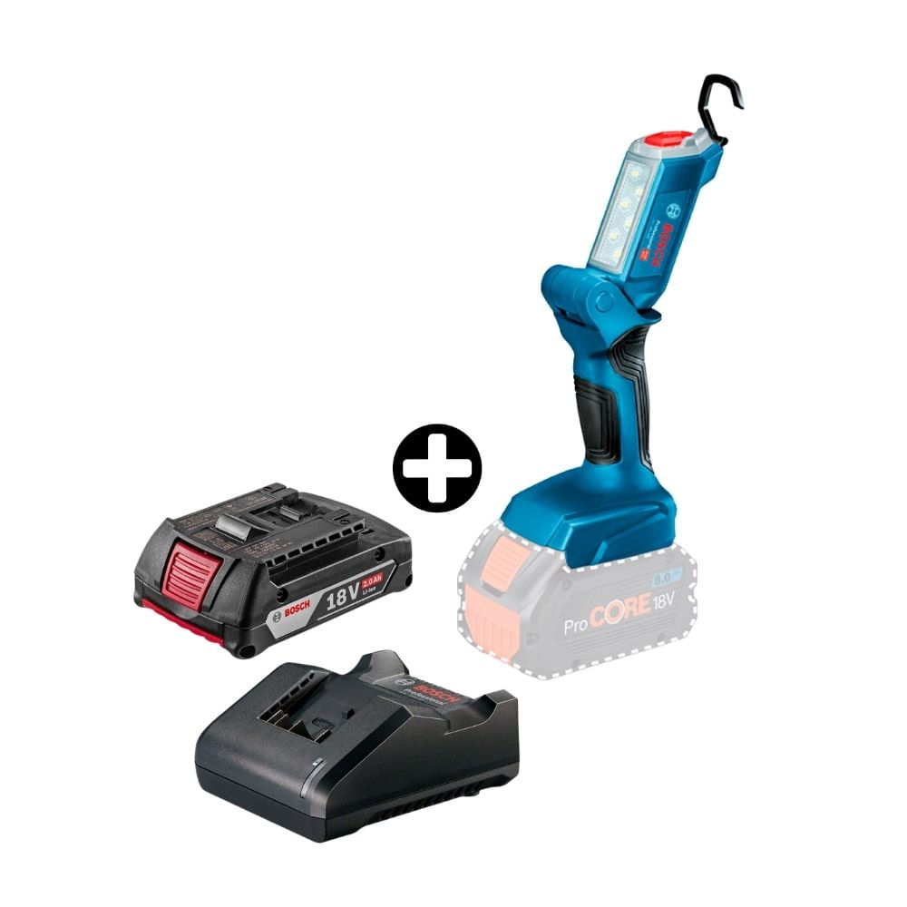 COMBO Linterna GLI 18V-300 Bosch + Batería Bosch Gba 18V 2.0 AH y Cargador Gal 18V-20