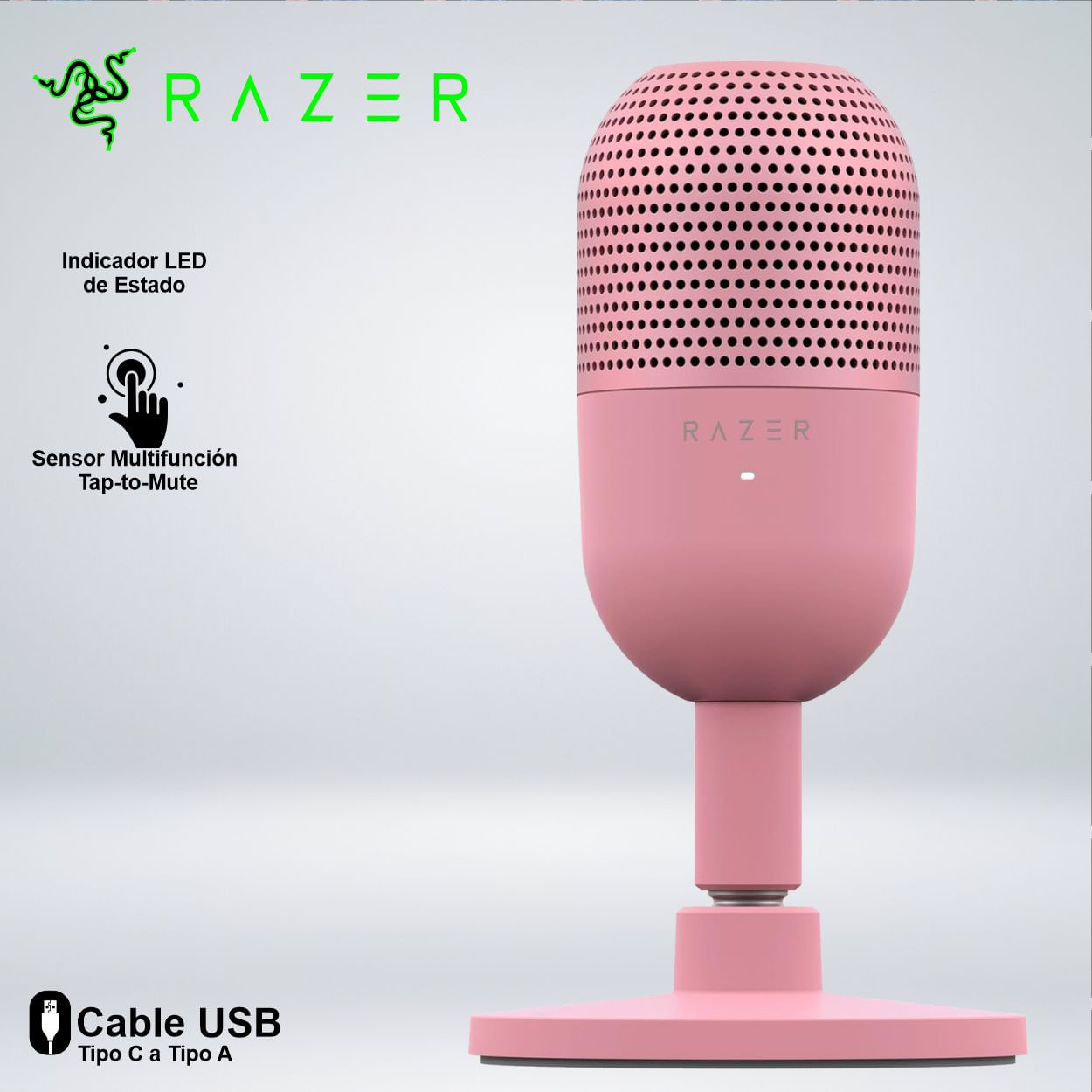 MICROFONO RAZER SEIREN V3 MINI SENSOR MUTE SUPREME RUIDO ROSADO
