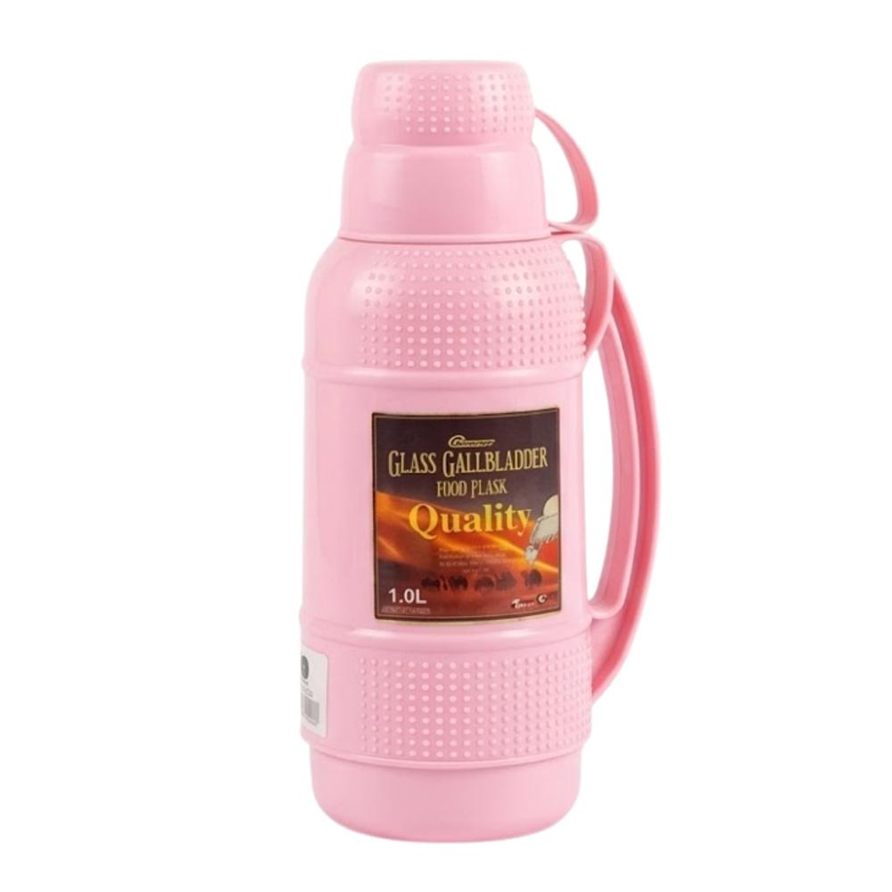 Termo 1 Litro Acero Inoxidable con una Taza Botella Térmico Portátil Conservador Temperatura Rosado