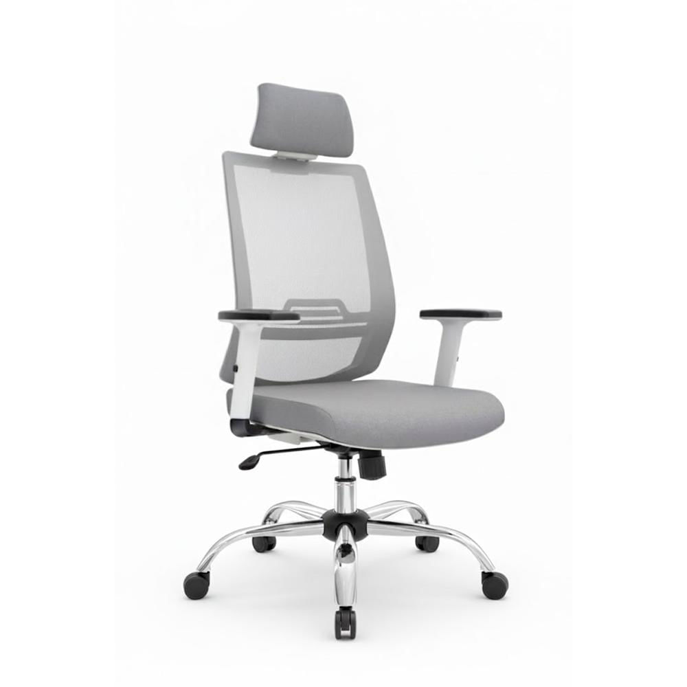 Silla Ergonómica Dubai Presidente Brazos 1D Cromado Gris PN Ofideas