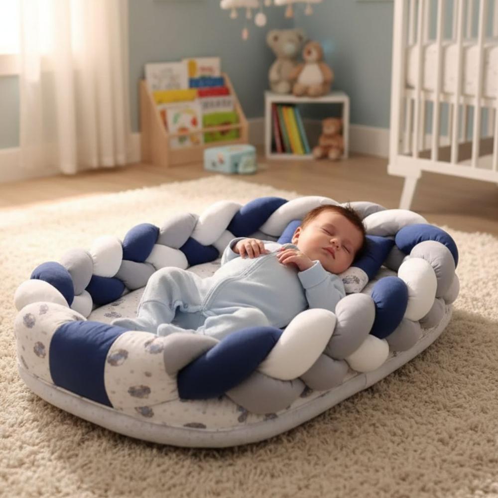 Nido colecho trenzado para bebé - azul 77x55cm