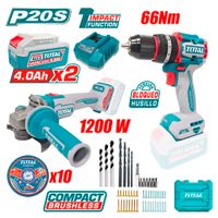 Combo Total TCKLI20256 Taladro Atornillador Percutor 66Nm y Amoladora 4.5'' 1200W 20V Brushless