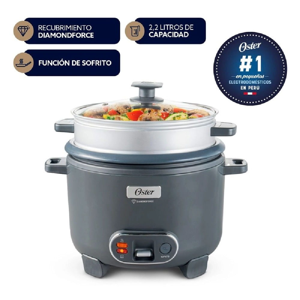 Oster Arrocera  3 en 1 de 12 Tazas Antiadherente DiamondForce  CKSTRC12DFSKE