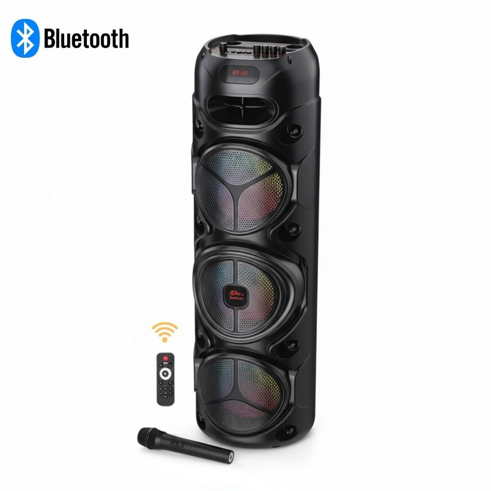 Parlante Bluetooth Luces LED de 60W con Triple Parlante de 8 pulgadas con Micrófono y Control