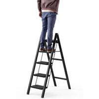 Escalera plegable 5 escalones resistente compacta negra antideslizante uso hogar oficina