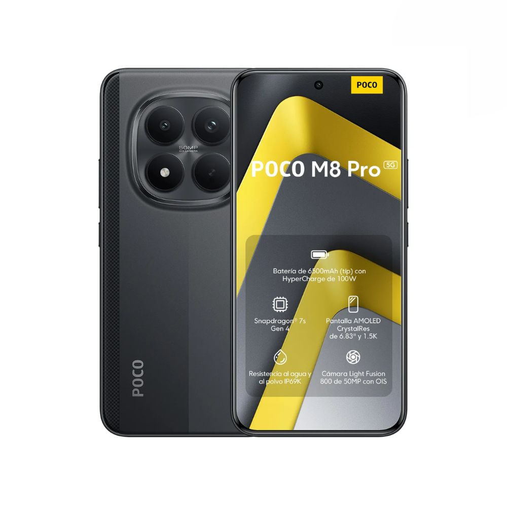 Celular Xiaomi POCO M8 Pro 5G 8GB 256GB Negro - Snapdragon 7s Gen 4 y Batería 6500mAh