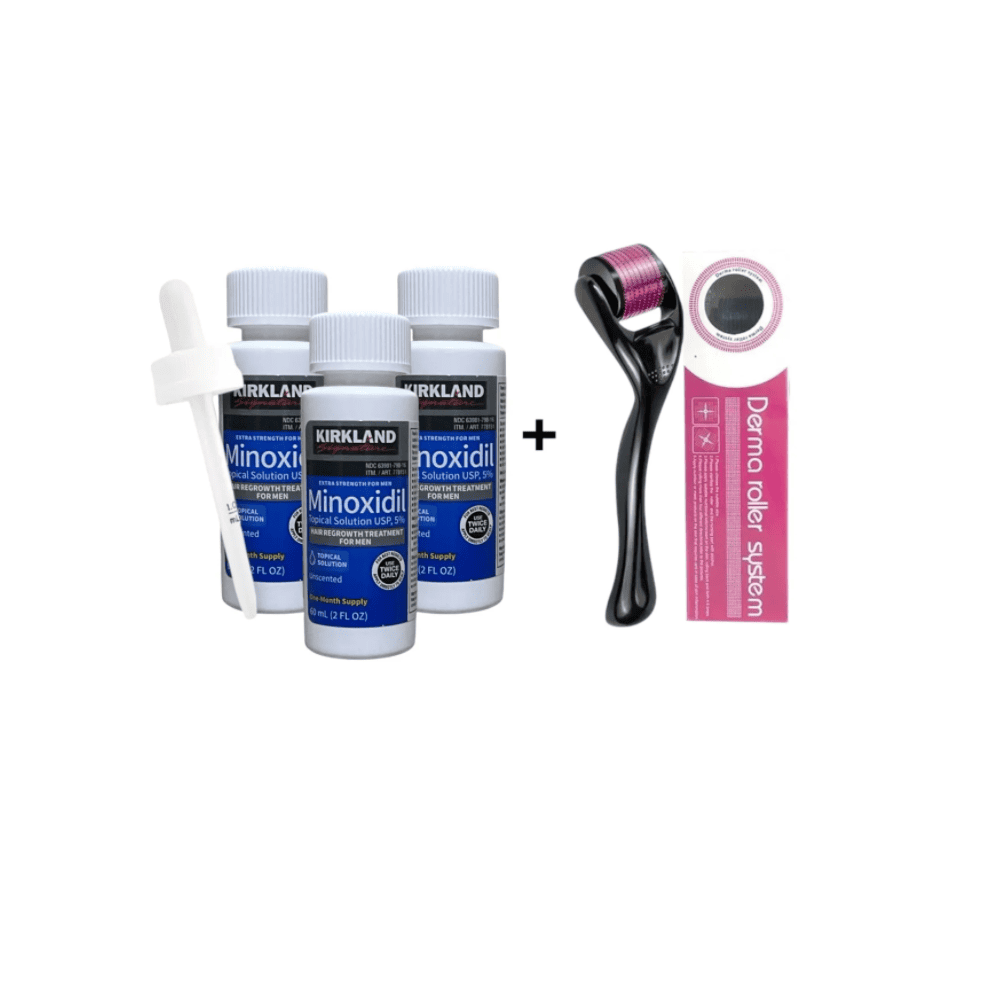 3 Minoxidil 60 ml - 1 Dermaroller - 1 gotero