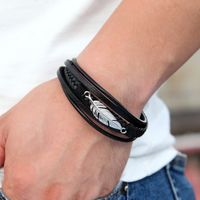 Pulsera De Cuero HOJA Plateada 21cm