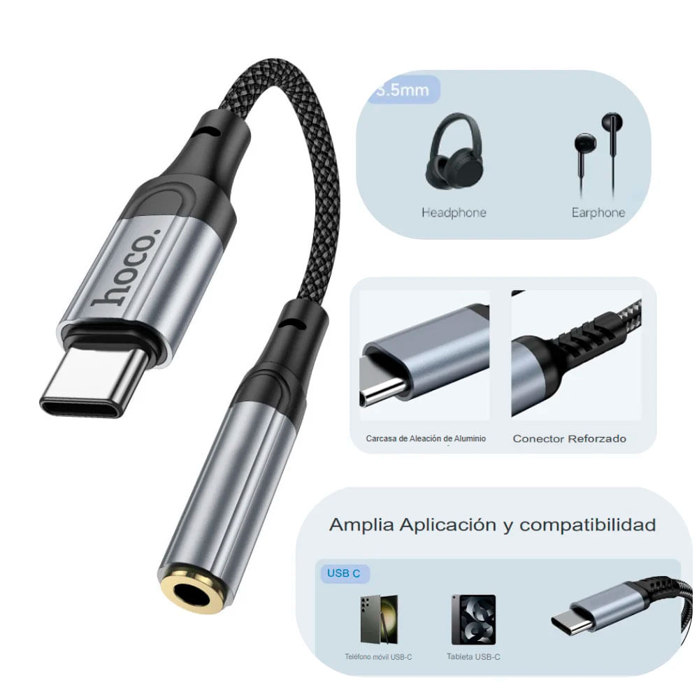 Adaptador Audio Hoco Ls36 Tipo C A Jack 3.5mm Chip Dac