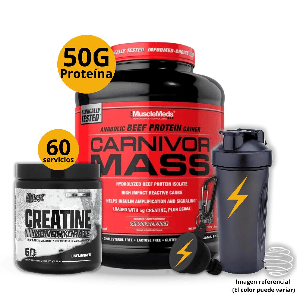Ganador de masa Carnivor mass 6lb Chocolate- Creatina Nutrex de 300gr - regalos