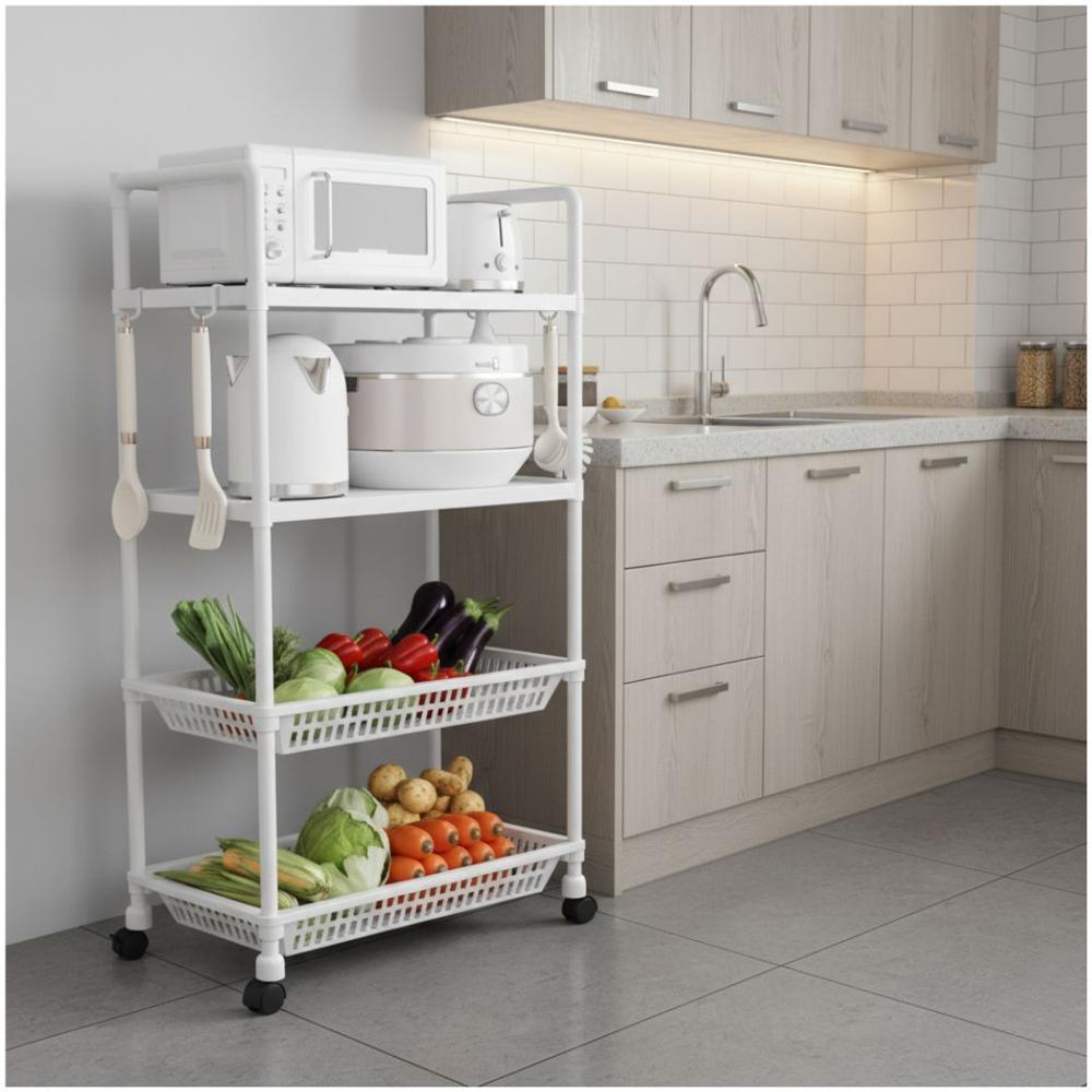 Carrito Organizador de Cocina Multiusos 4 Niveles con Ruedas 123x49x35CM Blanco Carrito Organizador de Cocina Multiusos 4 Niveles con Ruedas 123x49x35CM Blanco