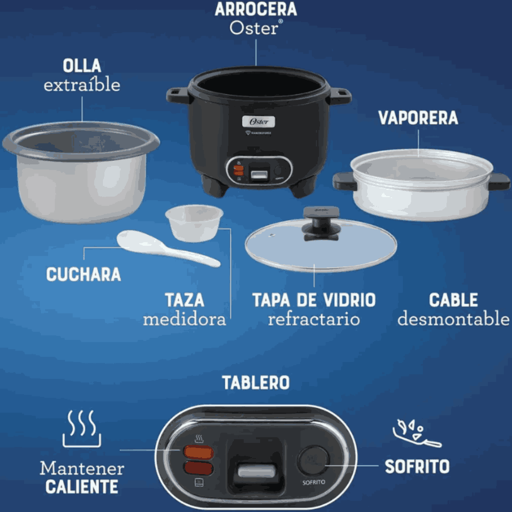 Olla Arrocera Sofrito Vaporera DiamondForce Oster CKSTRC10DFBLK 10 Tz ...