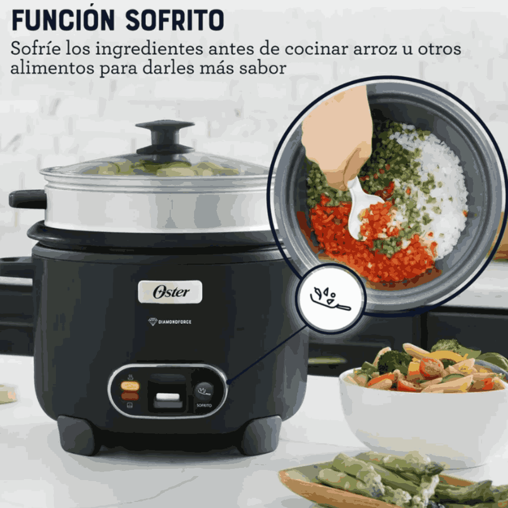 Olla Arrocera Sofrito Vaporera DiamondForce Oster CKSTRC10DFBLK 10 Tz ...