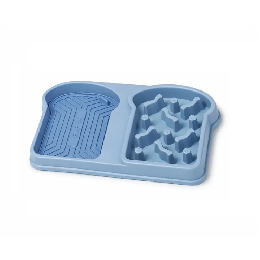 Plato doble antiasfixia antiestrés para mascotas perros y gatos Celeste