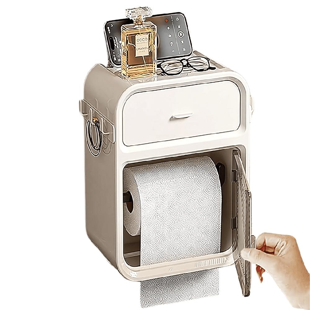 Porta Rollo Papel Higiénico con Cajón Multifuncional - Crema