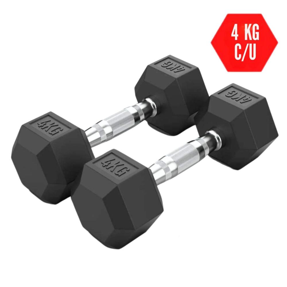 Mancuerna Hexagonal 4 kg Cromada de caucho X 2 HEXA04 Mancuerna Hexagonal 4 kg Cromada de caucho X 2 HEXA04