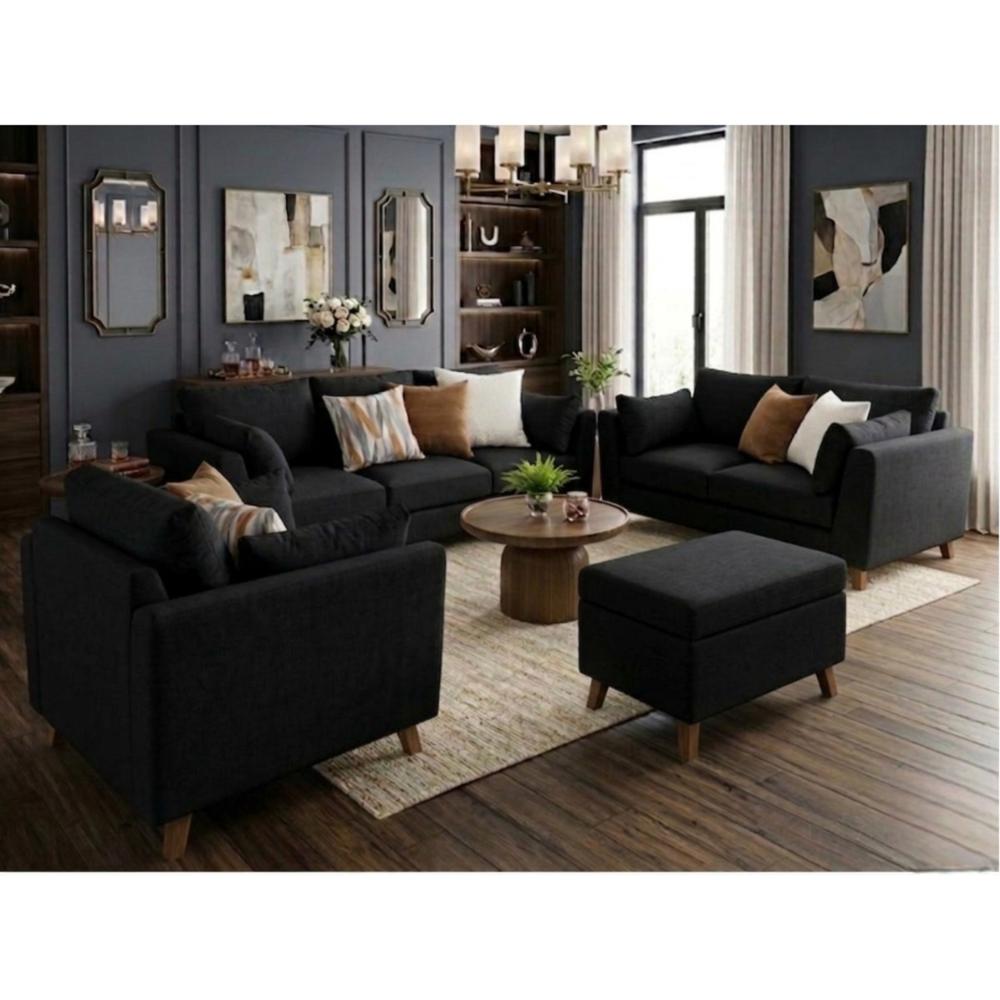 Juego de Sala Allpa Negro 321 Banqueta Baúl Regalo